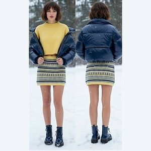 Vintage Yellow Striped Knit Festive Mini Skirt